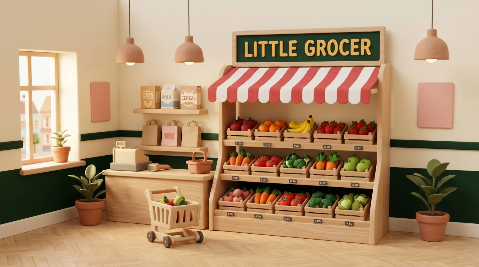 Supermarket themed role-play room at Little World